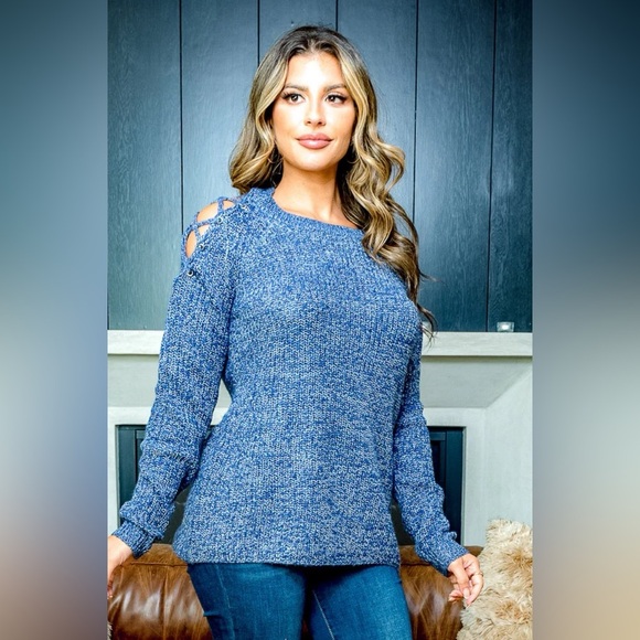 Allie & Rob Sweaters - Boutique - Stylish Acrylic Sweater, lattice, cold shoulder.